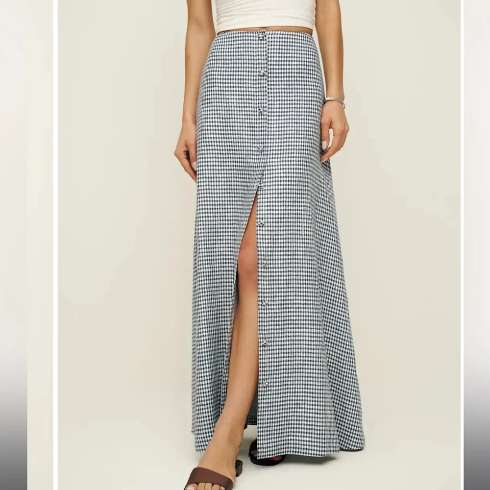 Reformation Andi Linen Skirt - Slate Check - Picture 2 of 3